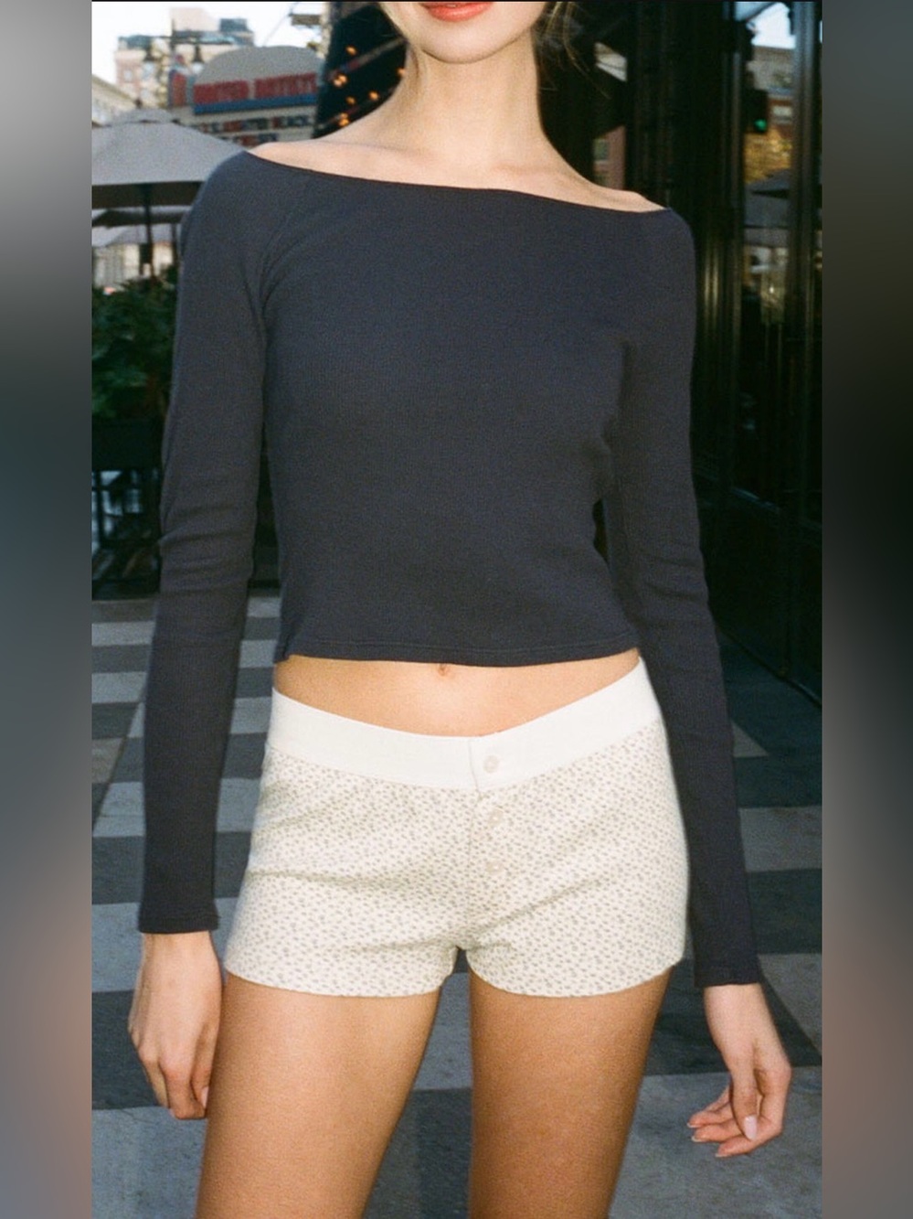 Brandy Melville John Galt Gray Mayson Ribbed Off the Shoulder Long Sleeve Top